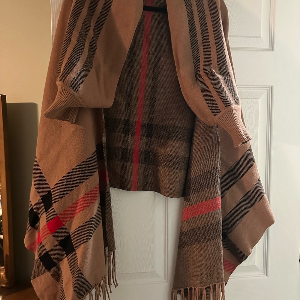 Vici Plaid Tan and Red Shawl